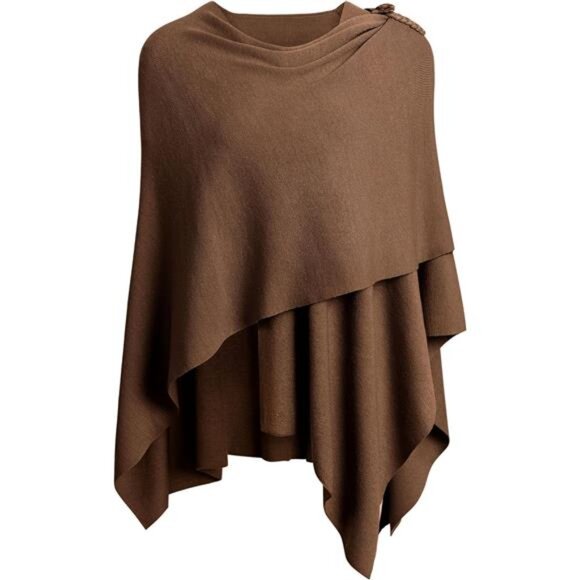 Womens Large Cross Front Poncho Sweater 2-caramel With Button